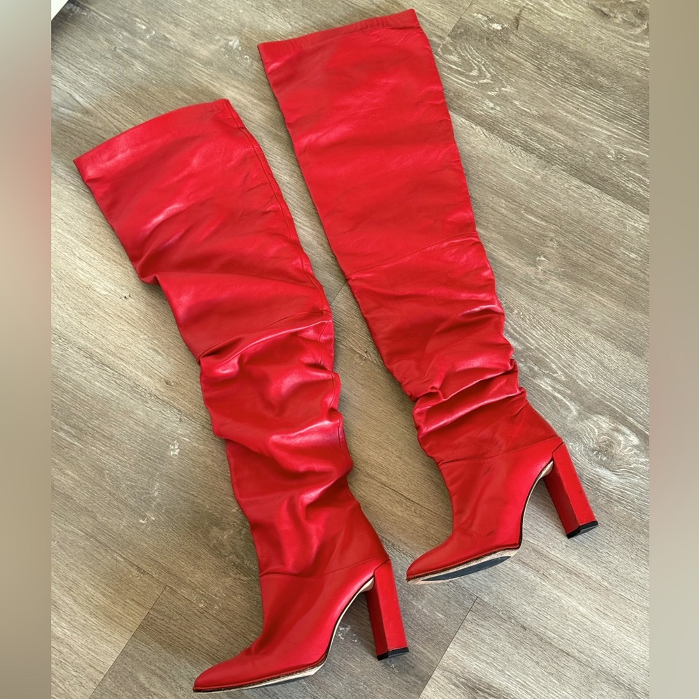 Stuart Weitzman thigh high red leather boots